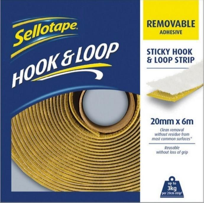 Sellotape Sticky Hook and Loop Strips 20mm x 6m