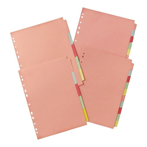 A4 File Dividers 10 Part Perforated Card Asstd Colours