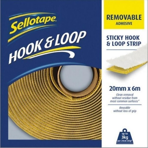 Sellotape Sticky Hook and Loop Strips 20mm x 6m