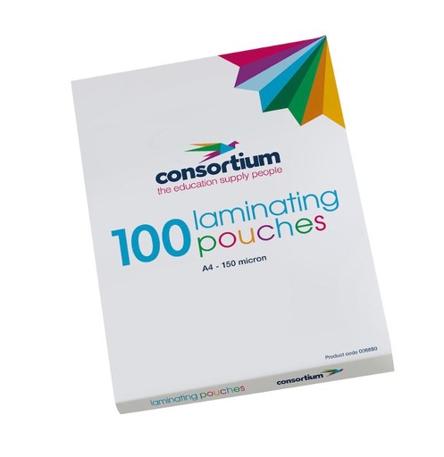 Consortium A4 Gloss Laminating Pouches 100pk 150micron